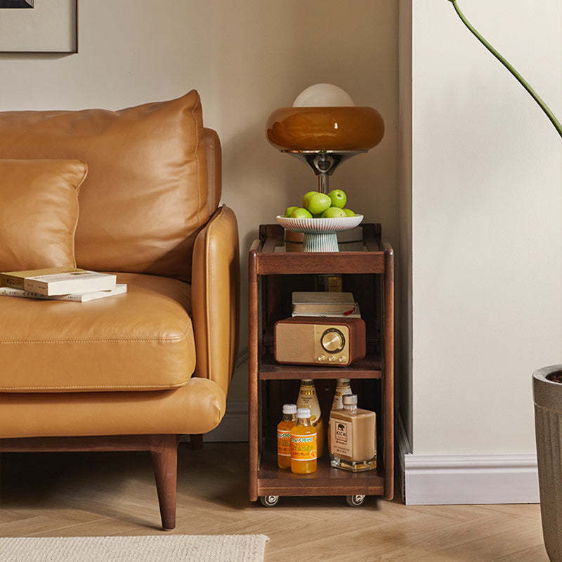 Rustic Wood Glass 2-Tier Side Table