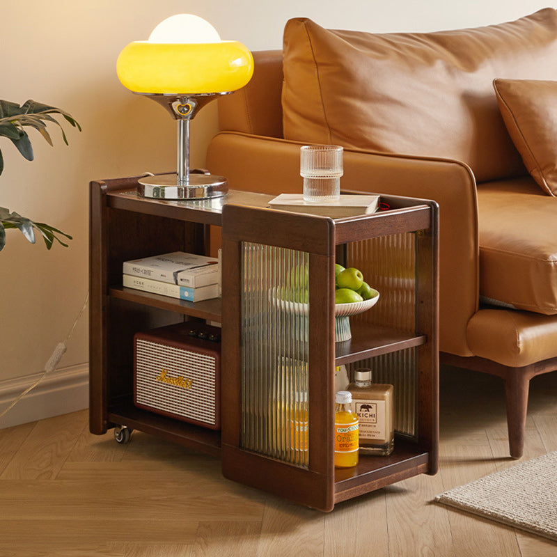 Rustic Wood Glass 2-Tier Side Table