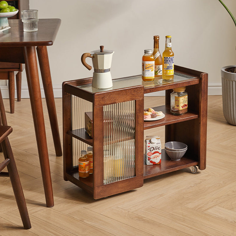 Rustic Wood Glass 2-Tier Side Table
