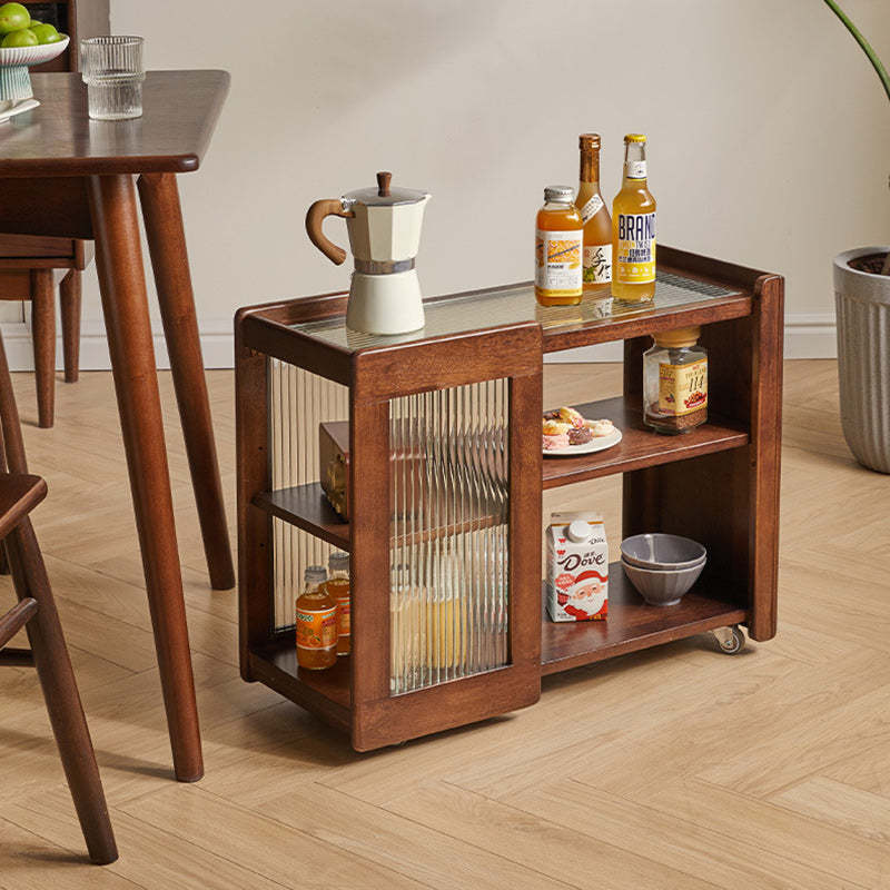 Rustic Wood Glass 2-Tier Side Table