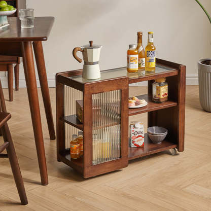 Rustic Wood Glass 2-Tier Side Table