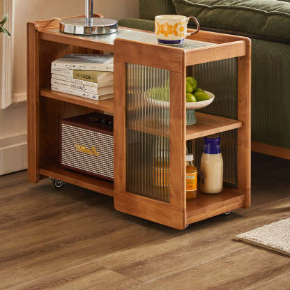 Rustic Wood Glass 2-Tier Side Table — Cheery Wood Color