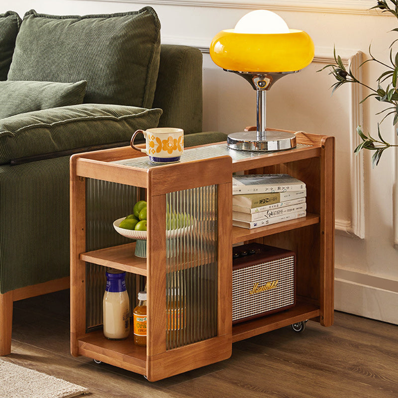 Rustic Wood Glass 2-Tier Side Table — Walnut Color