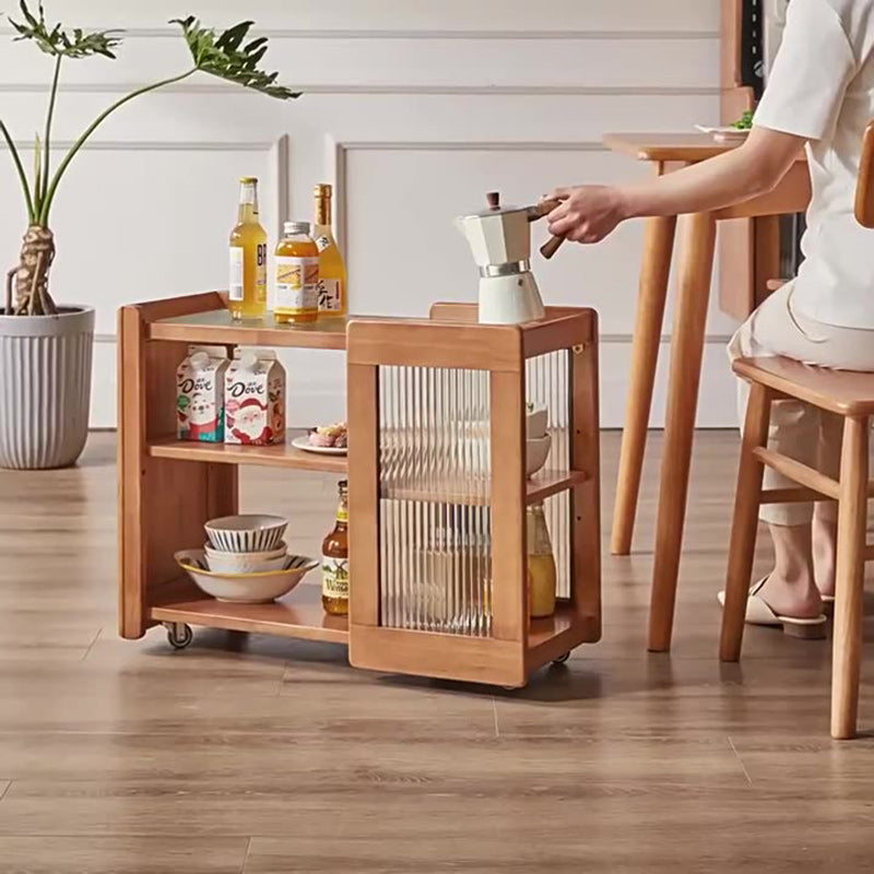Rustic Wood Glass 2-Tier Side Table