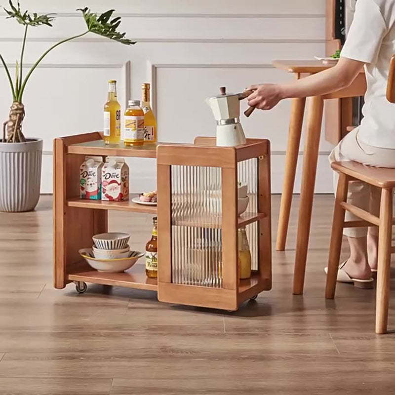 Rustic Wood Glass 2-Tier Side Table