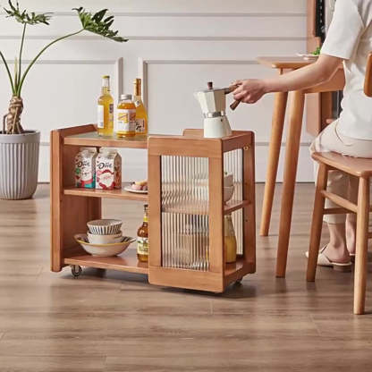 Rustic Wood Glass 2-Tier Side Table