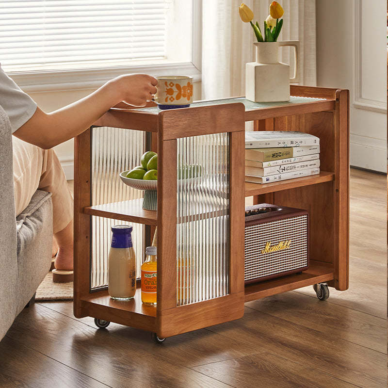 Rustic Wood Glass 2-Tier Side Table