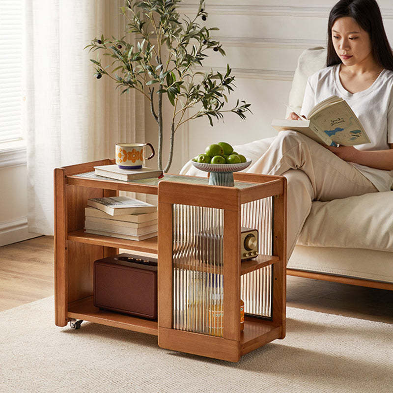 Rustic Wood Glass 2-Tier Side Table