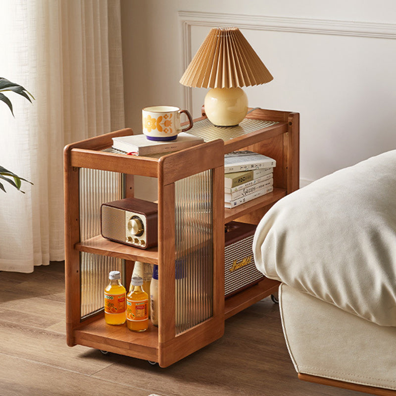 Rustic Wood Glass 2-Tier Side Table