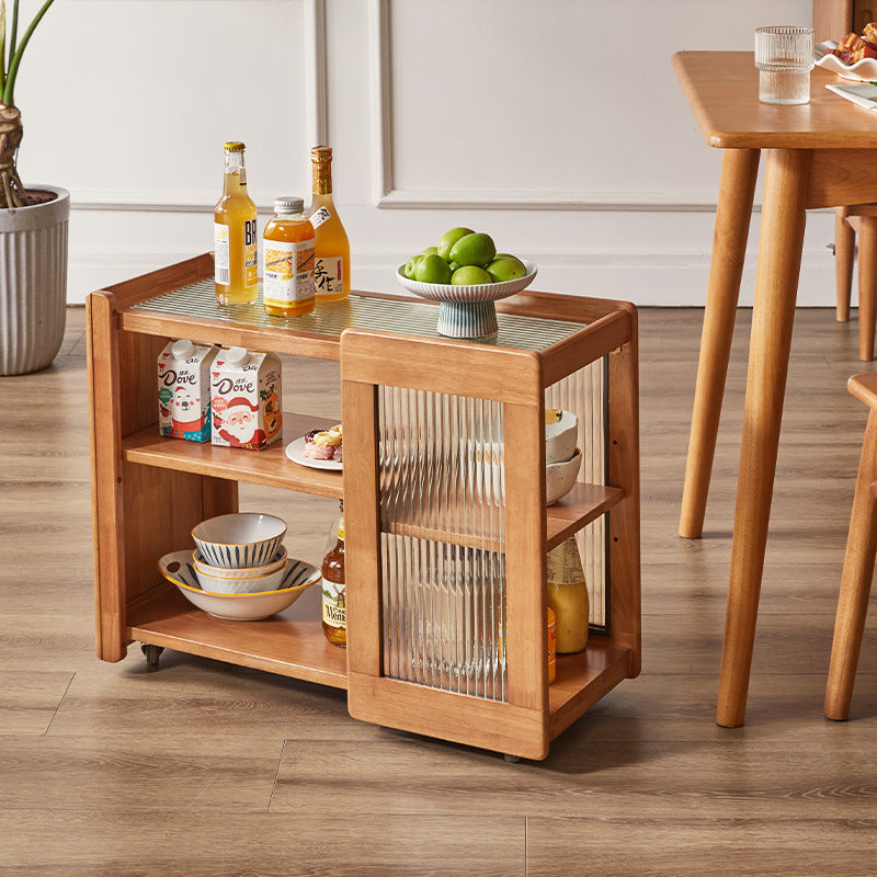 Rustic Wood Glass 2-Tier Side Table
