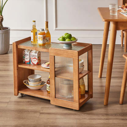 Rustic Wood Glass 2-Tier Side Table