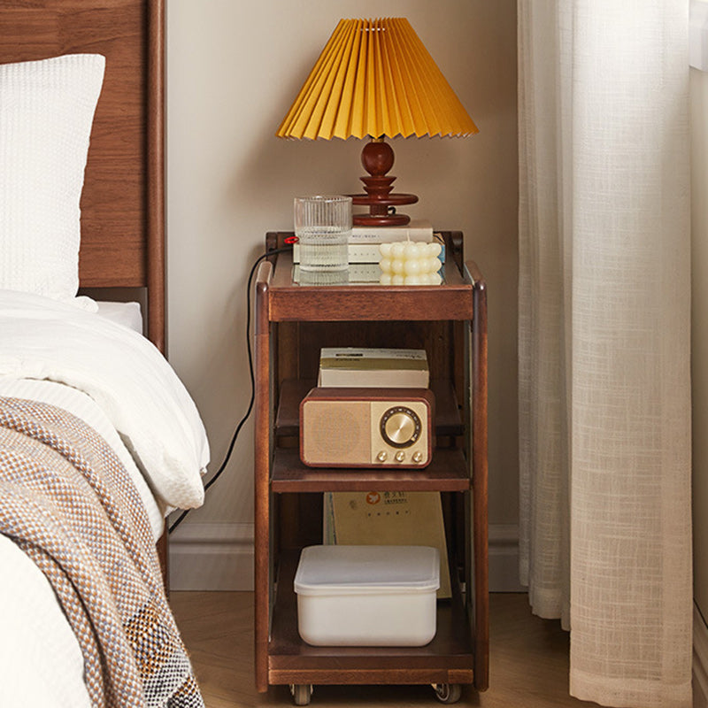 Rustic Wood Glass 2-Tier Side Table