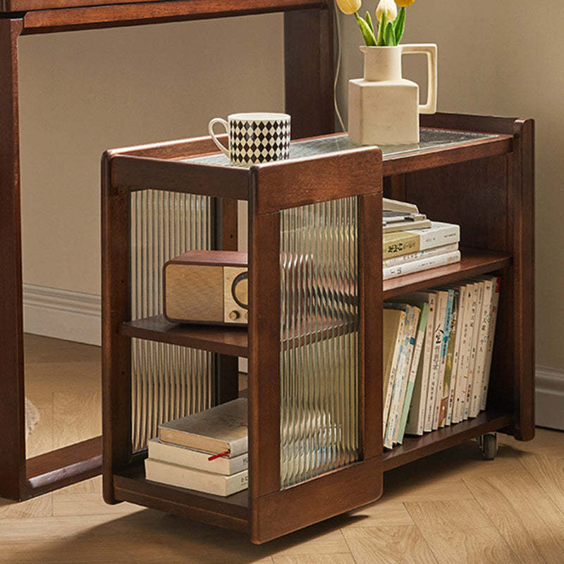Rustic Wood Glass 2-Tier Side Table