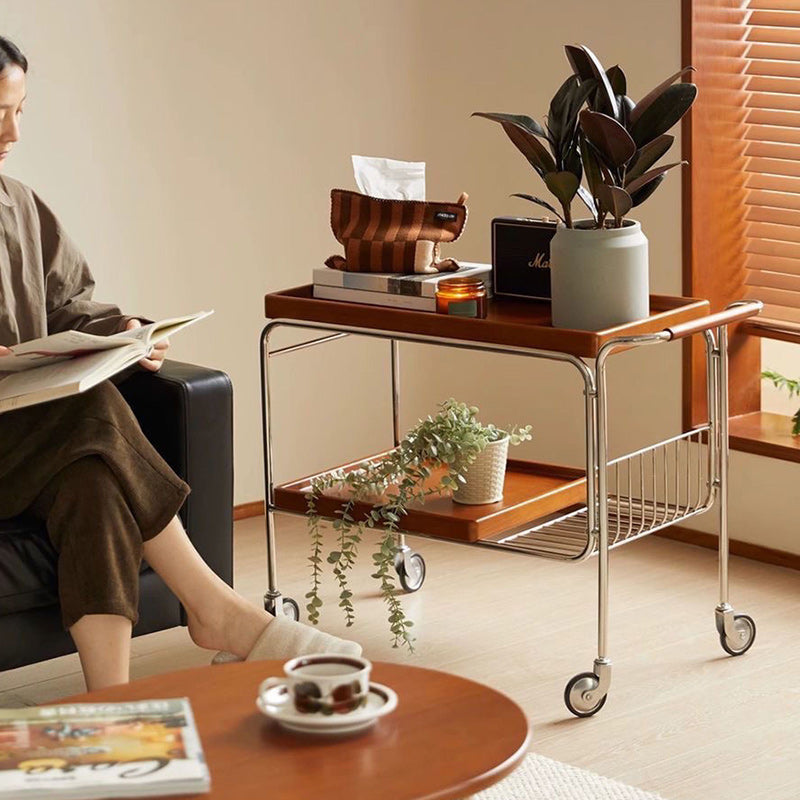 Vintage Wood Plywood Movable Side Table 2-Tier
