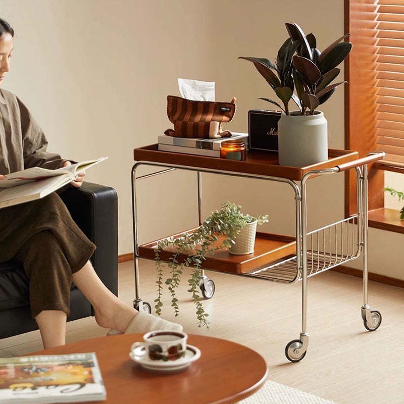 Vintage Wood Plywood Movable Side Table 2-Tier