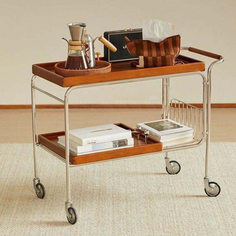 Vintage Wood Plywood Movable Side Table 2-Tier — Wood / Walnut Color