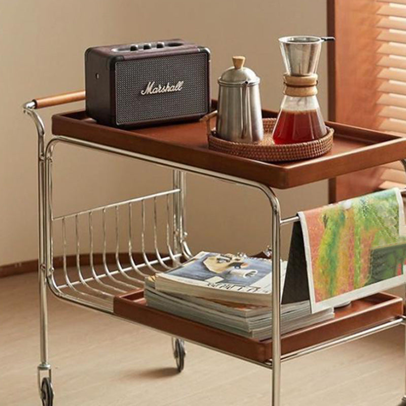 Vintage Wood Plywood Movable Side Table 2-Tier