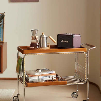 Vintage Wood Plywood Movable Side Table 2-Tier
