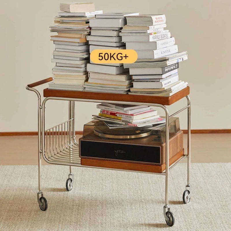 Vintage Wood Plywood Movable Side Table 2-Tier