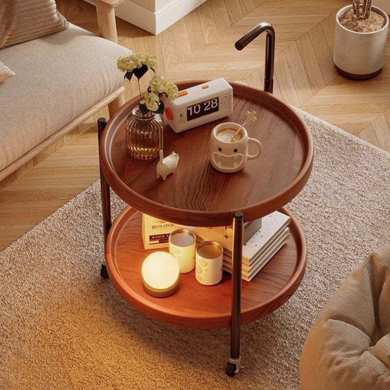 Scandinavian Metal Sector Removable Round End Table 2-Tier — Round / Walnut Color