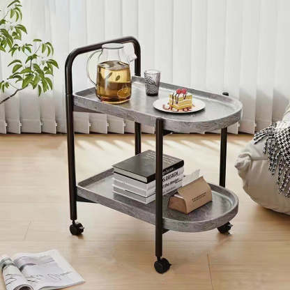 Scandinavian Metal Sector Removable Round End Table 2-Tier