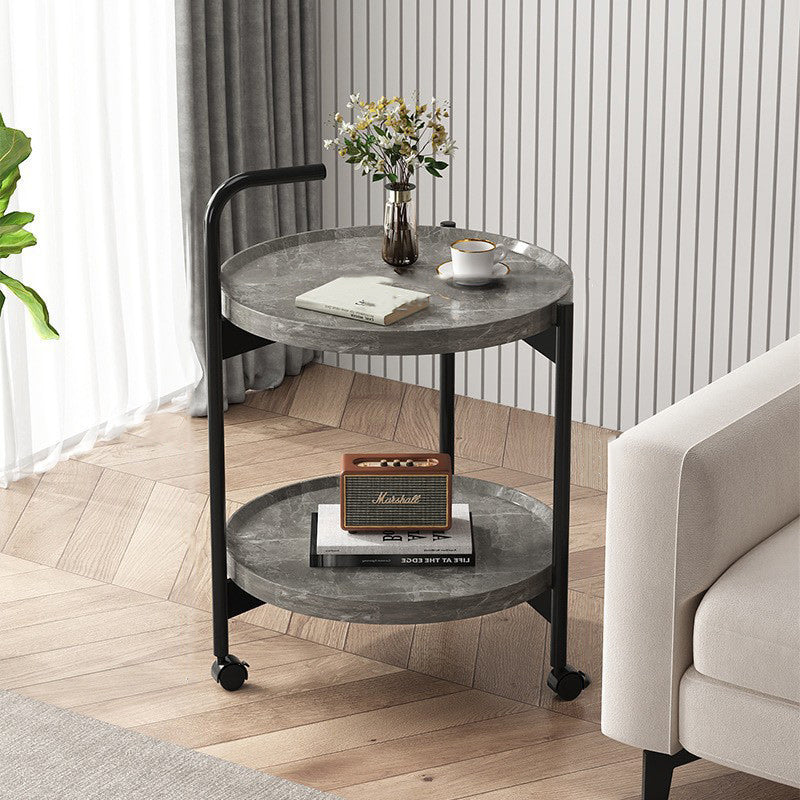 Scandinavian Metal Sector Removable Round End Table 2-Tier