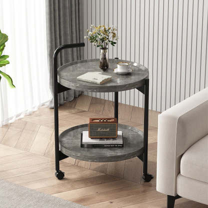 Scandinavian Metal Sector Removable Round End Table 2-Tier