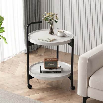 Scandinavian Metal Sector Removable Round End Table 2-Tier