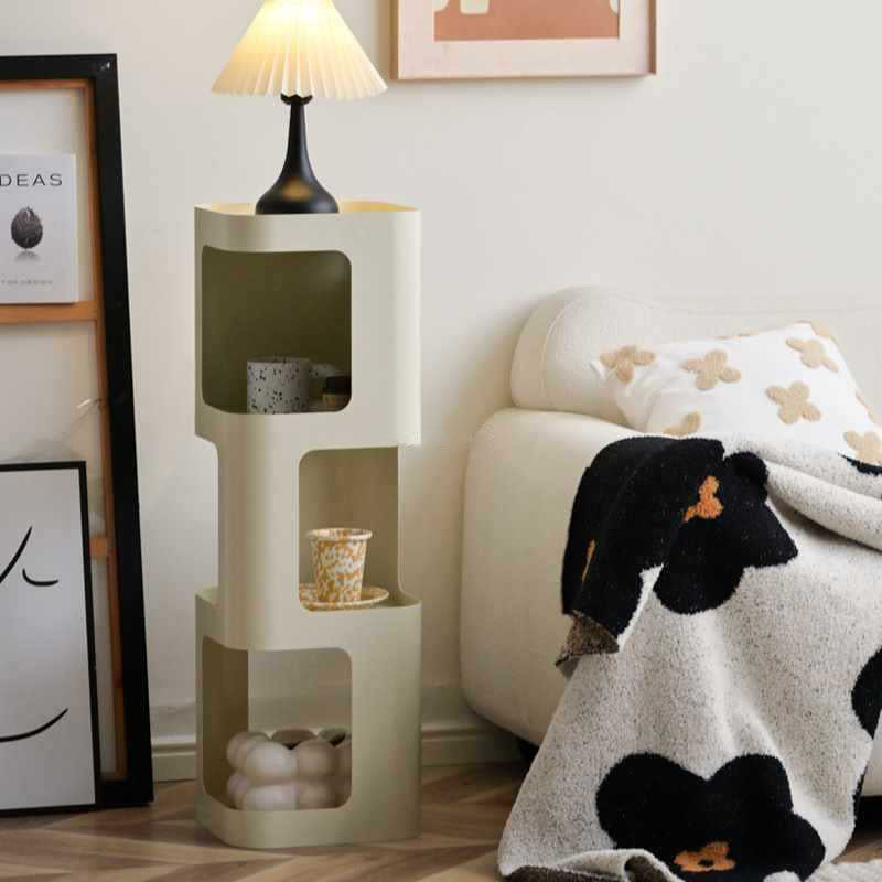 Scandinavian Cream Carbon Steel Side Table 3-Tier