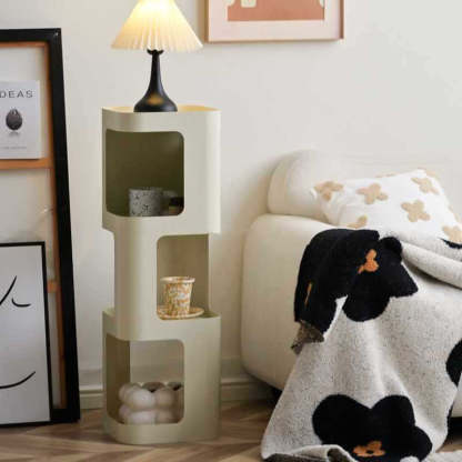 Scandinavian Cream Carbon Steel Side Table 3-Tier