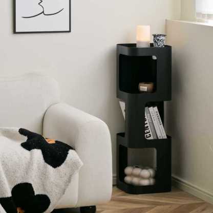 Scandinavian Cream Carbon Steel Side Table 3-Tier — Black
