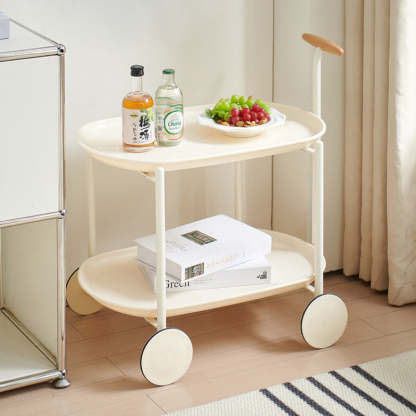 Scandinavian Oval Steel End Table — Beige