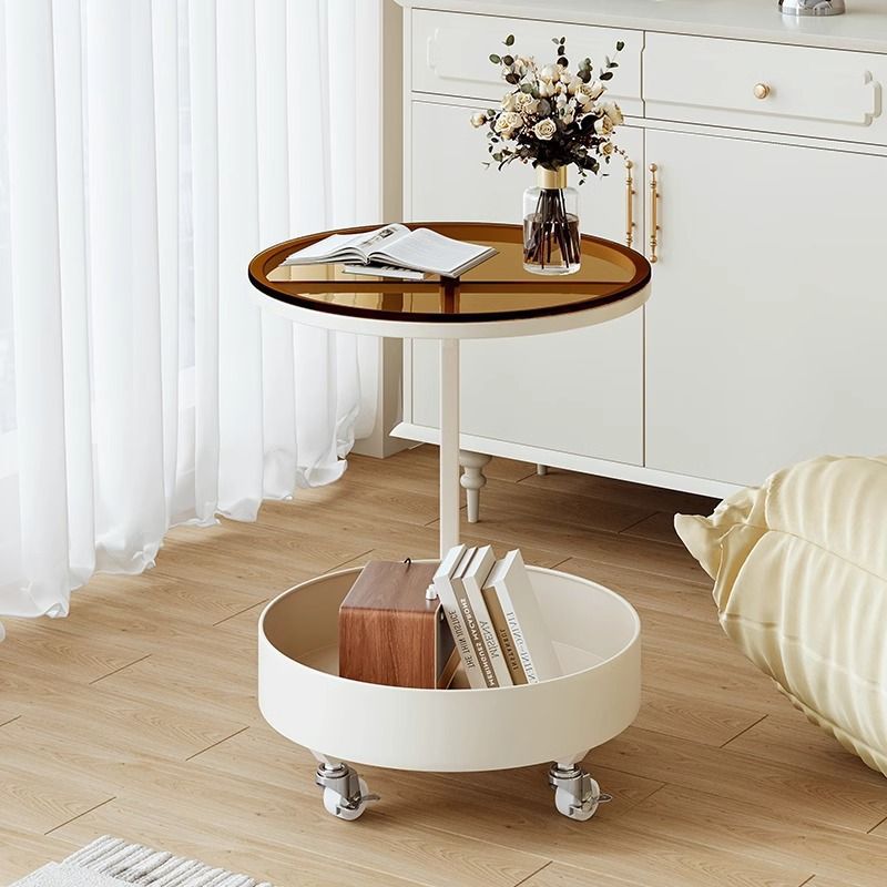Minimalist Disc Glass Rock Slab Side Table