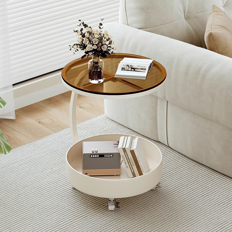 Minimalist Disc Glass Rock Slab Side Table