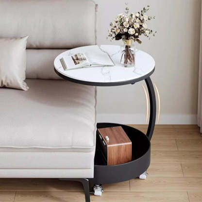 Minimalist Disc Glass Rock Slab Side Table