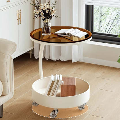 Minimalist Disc Glass Rock Slab Side Table