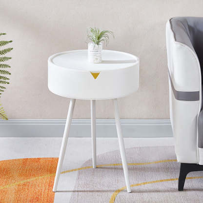 Scandinavian Plastic Iron Cylinder 1-Storage Coffee Table — White