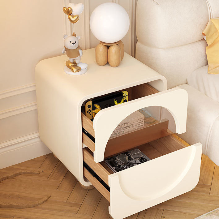 Scandinavian Cream Glass Wood Square Nightstand 2-Drawer — Black