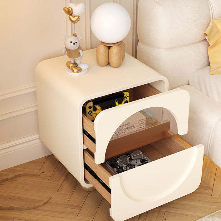 Scandinavian Cream Glass Wood Square Nightstand 2-Drawer — Black