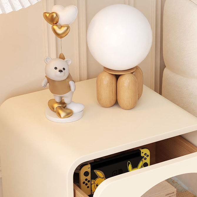 Scandinavian Cream Glass Wood Square Nightstand 2-Drawer — Beige