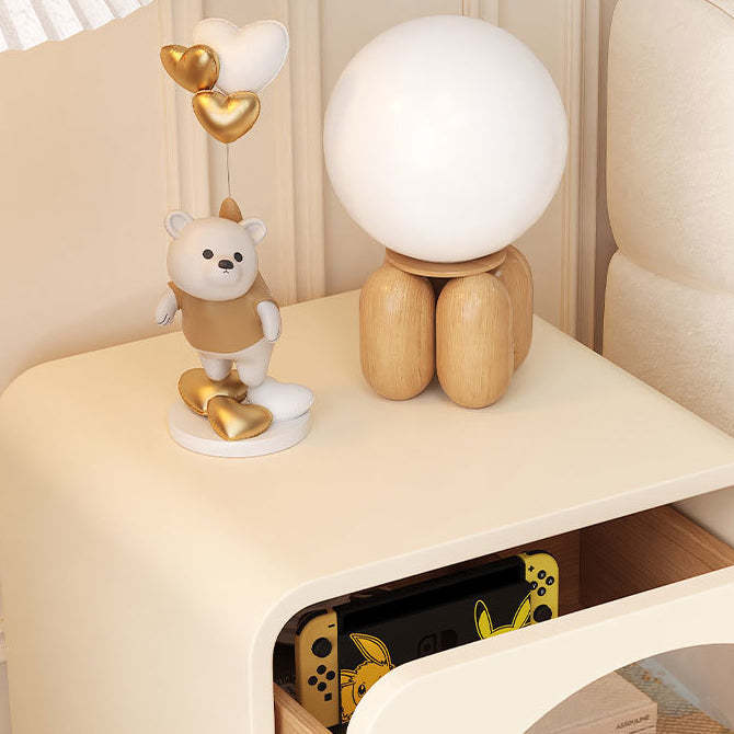 Scandinavian Cream Glass Wood Square Nightstand 2-Drawer — Beige