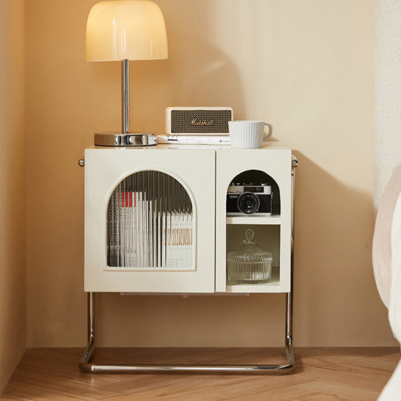 French Cream Glass Square Nightstand 1-Cabinet