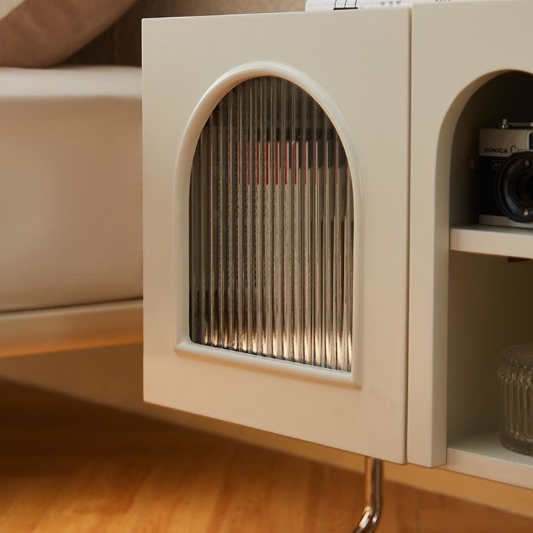 French Cream Glass Square Nightstand 1-Cabinet