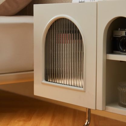 French Cream Glass Square Nightstand 1-Cabinet
