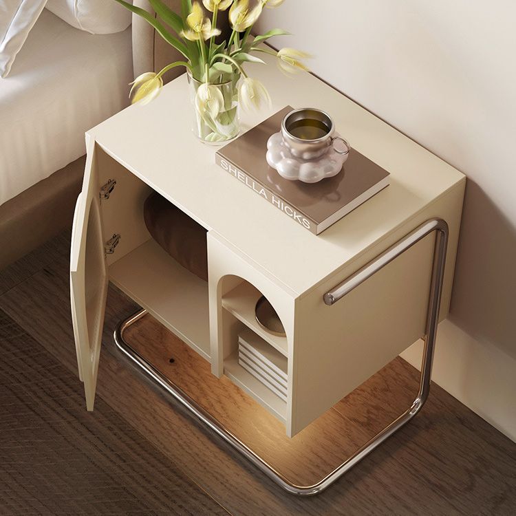 French Cream Glass Square Nightstand 1-Cabinet