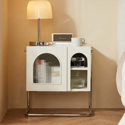 French Cream Glass Square Nightstand 1-Cabinet — Beige