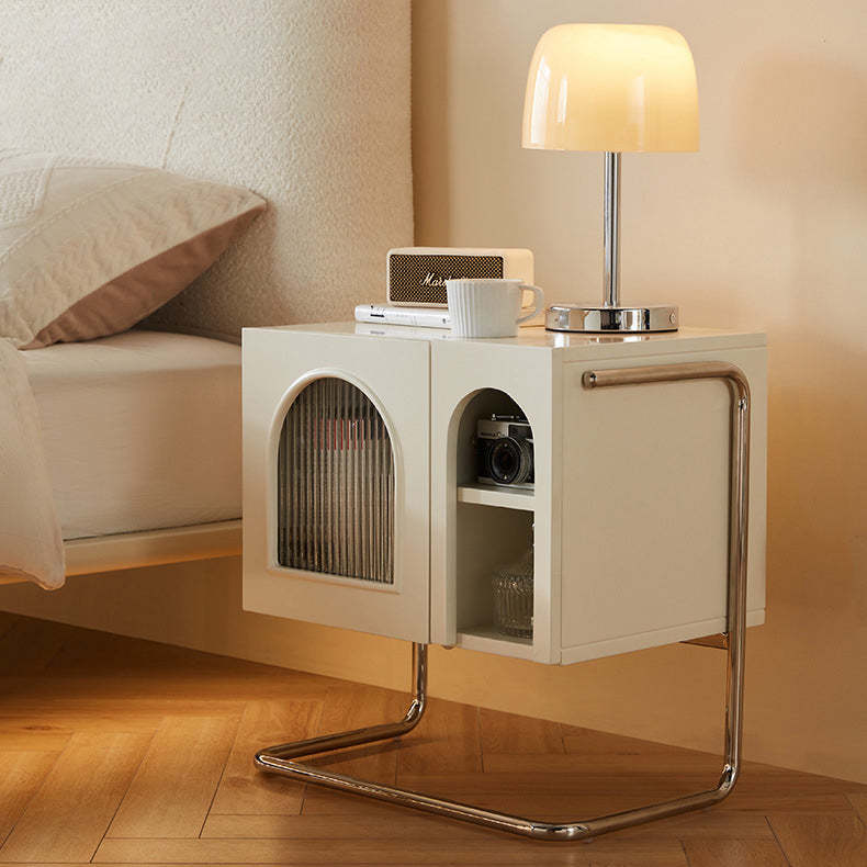French Cream Glass Square Nightstand 1-Cabinet