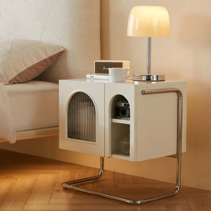 French Cream Glass Square Nightstand 1-Cabinet
