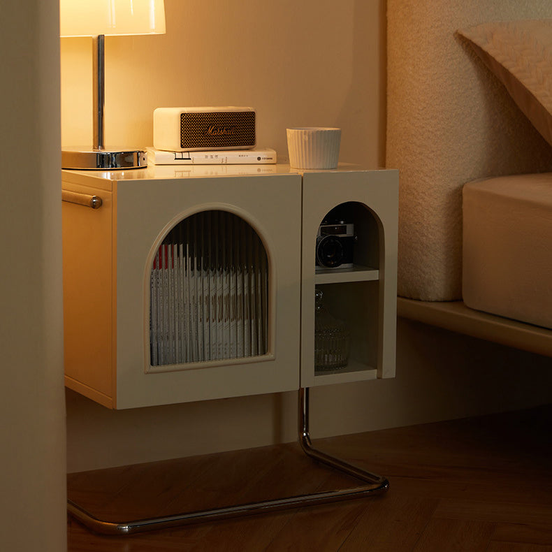 French Cream Glass Square Nightstand 1-Cabinet