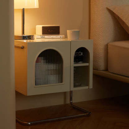 French Cream Glass Square Nightstand 1-Cabinet